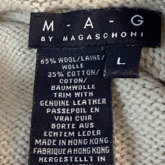 M-A-G by Magaschoni Light Tan Cowl Neck Sweater w/Leather on Sleeves - Picture 4 of 4